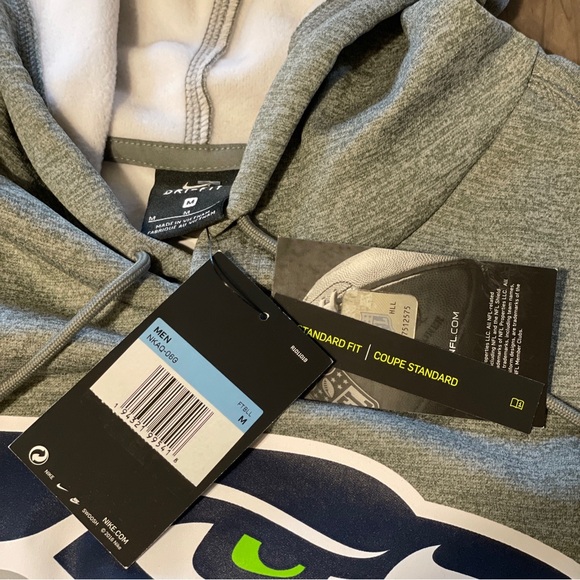 New! Nike Seattle Seahawks Dri-Fit Hoodie Hooded Sweatshirt Gray Mens Size Med - Picture 6 of 8